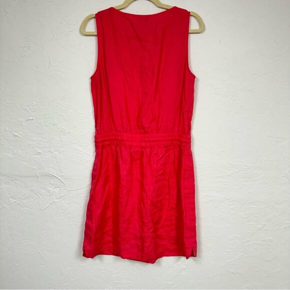 Saks Fifth Ave Pink Coral Linen Sleeveless Mini Dress Womens M Beachy Casual - Picture 9 of 10